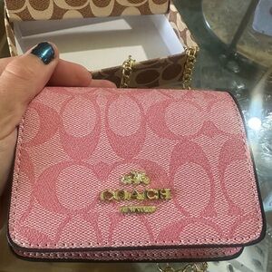 Coach Pink Clutch/Crossbody with Gold Accents/Chain
